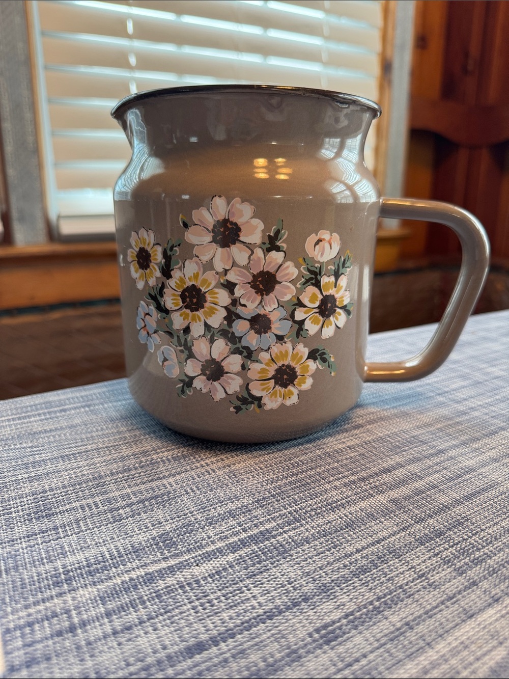 Floral Enamel Pitcher Mug in Taupe